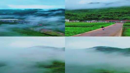 美丽村落，青山绿水呈现出人间仙境般的景色高清在线视频素材下载