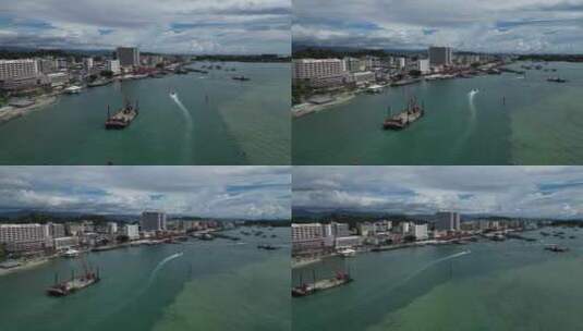 马来西亚沙巴亚庇海边城市4k航拍高清在线视频素材下载