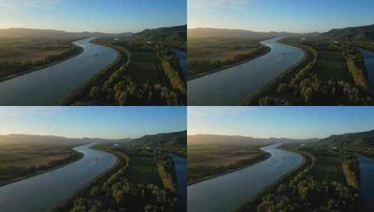 4k航拍夕阳下的罗尼河高清在线视频素材下载