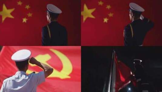 消防员向国旗敬礼 向党旗宣誓高清在线视频素材下载