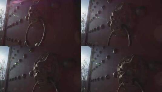 古代大门中式大门铜狮子门环高清在线视频素材下载