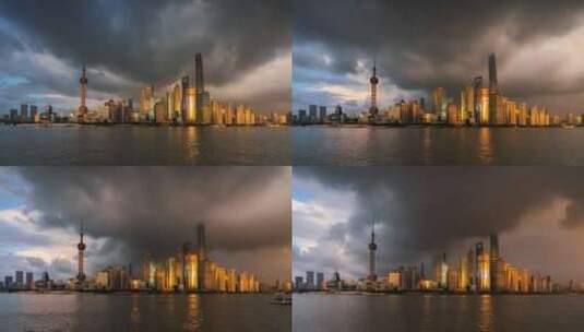 上海外滩陆家嘴日落延时4K高清在线视频素材下载