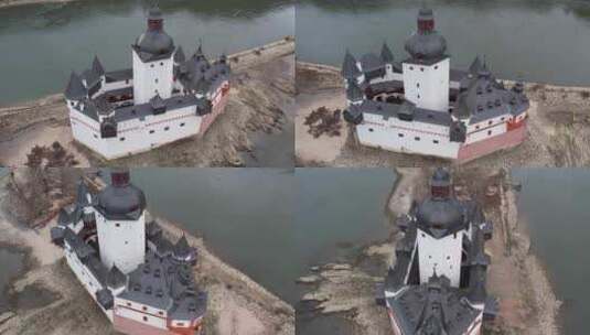 被河水淹没的的城堡高清在线视频素材下载