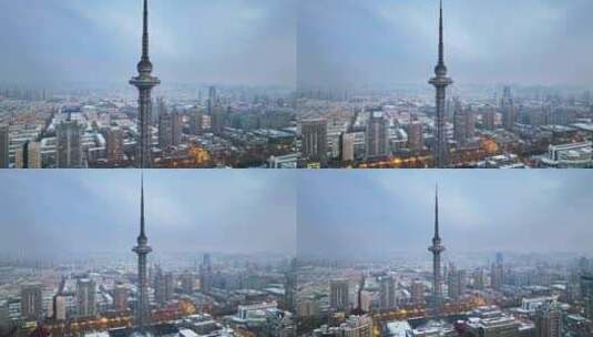 哈尔滨日出地标 龙塔 城市发展高清在线视频素材下载
