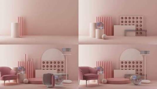 粉色主题家装3d动画高清在线视频素材下载