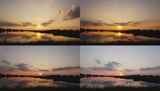 湖面落日黄昏天空流云高清在线视频素材下载