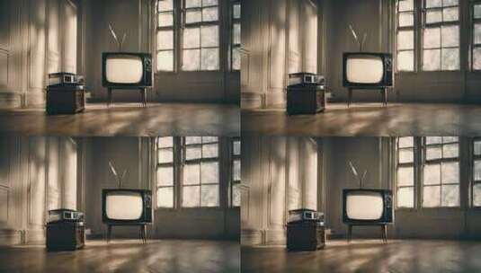 复古空房间内的老电视高清在线视频素材下载