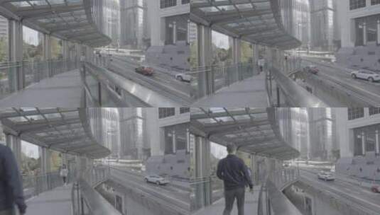 香港中环清晨人行天桥高清在线视频素材下载