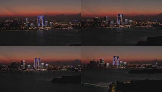 苏州城市日落夜景风光航拍高清在线视频素材下载