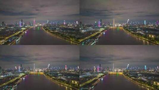 航拍广东广州夜景广州大景广州延时高清在线视频素材下载