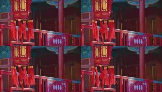 中国红宫灯随风摇摆高清在线视频素材下载