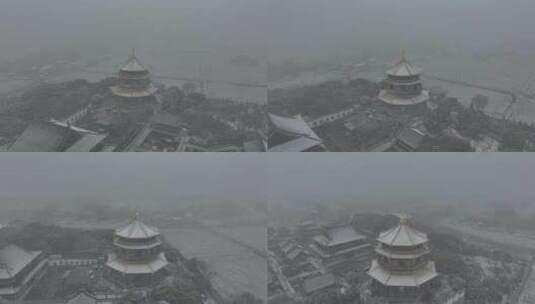 2024年第一场雪雪中的千年古寺金粟寺高清在线视频素材下载