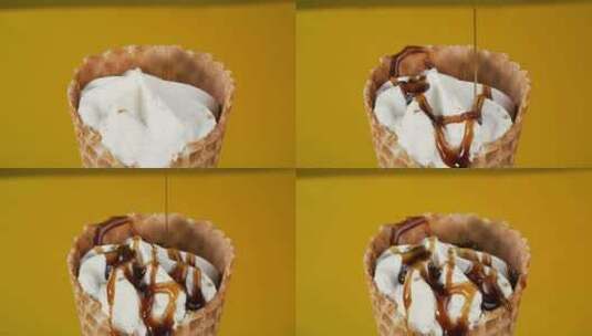 华夫饼干冰淇淋华夫饼干冰淇淋高清在线视频素材下载