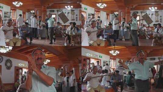 喀什老茶馆新疆乐器歌曲舞蹈高清在线视频素材下载