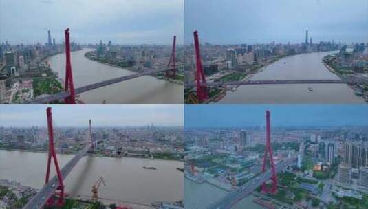上海市浦东新区杨浦大桥城市车流船只船舶夜高清在线视频素材下载