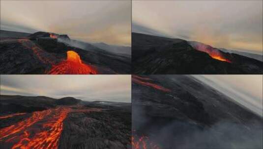 穿越机穿越火山高清在线视频素材下载