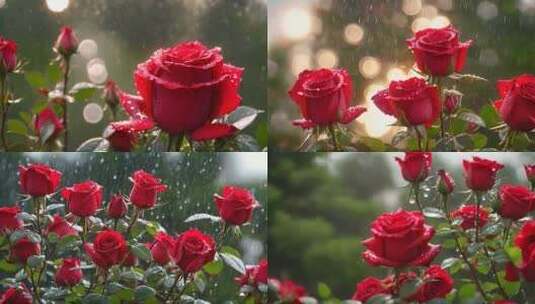 唯美浪漫雨中红玫瑰cg写实高清在线视频素材下载