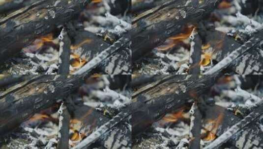 燃烧的木柴炭火堆高清在线视频素材下载