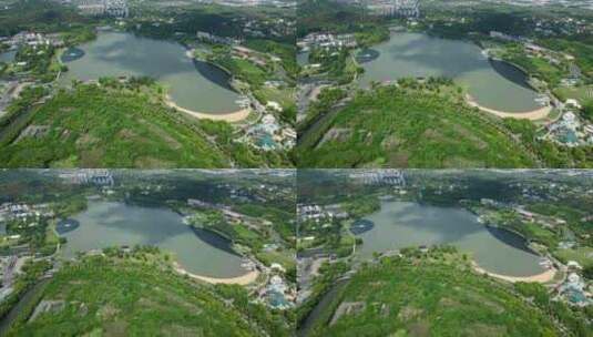 上海松江月湖雕塑公园航拍【4K60】高清在线视频素材下载