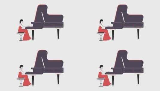 三角钢琴手女线卡通动画高清在线视频素材下载