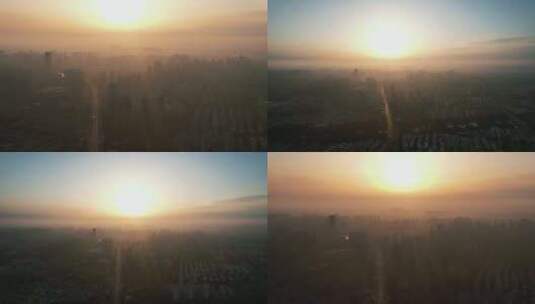 合集河南许昌城市清晨日出迷雾航拍高清在线视频素材下载