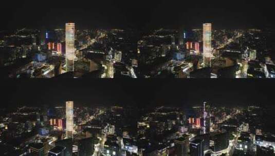江苏徐州城市夜景灯光彭城广场苏宁广场航拍高清在线视频素材下载