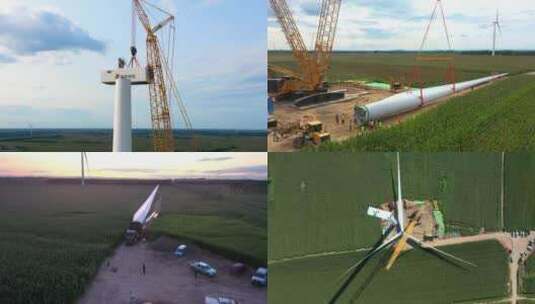新能源风机机舱叶片组装 风机安装建设高清在线视频素材下载