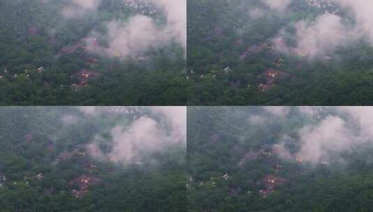 杭州西湖灵隐景区云雾航拍高清在线视频素材下载