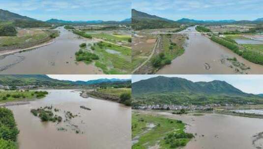 洪涝 雨季洪水 河道水流高清在线视频素材下载