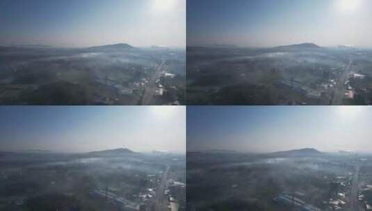 清晨薄雾中的乡村航拍高清在线视频素材下载