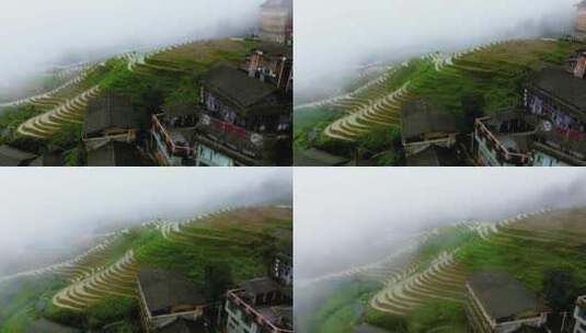 航拍广西桂林龙脊梯田高山云海壮丽风景高清在线视频素材下载