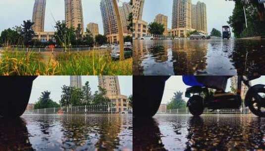 车轮下蚂蚁视角仰拍/小雨天城市交通和车流高清在线视频素材下载