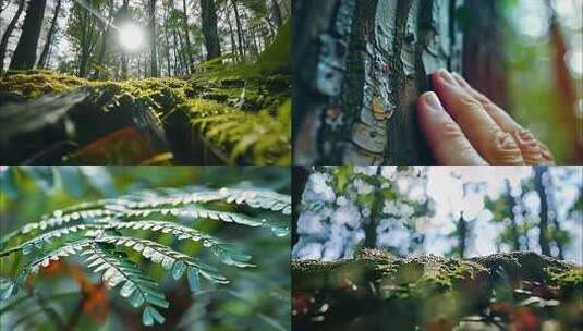 森林清晨树林阳光大自然生态植物树叶风景风高清在线视频素材下载