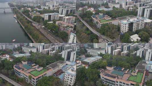 绿树环绕的城市居民区鸟瞰全景柳州饭店高清在线视频素材下载