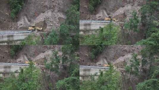 雨季泥水流塌方路段工程车抢修高清在线视频素材下载