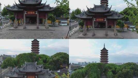 苏州古城报恩寺北寺塔景区夜景（航拍运镜）高清在线视频素材下载