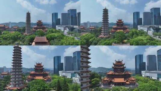 福州西禅古寺航拍城市寺庙古建筑景观风景高清在线视频素材下载