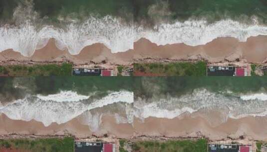 海浪冲击海滩航拍高清在线视频素材下载