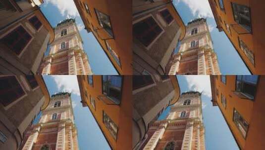 城市地标建筑的低视角拍摄高清在线视频素材下载