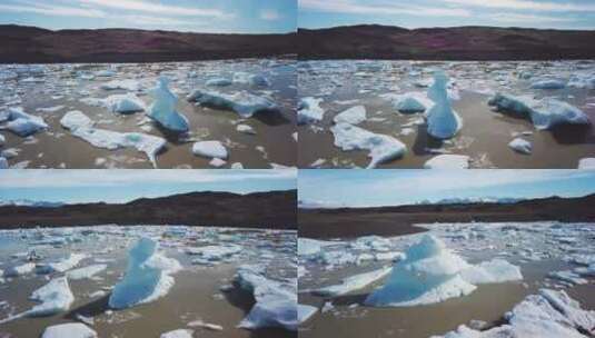航拍充满冰山的巨大冰川泻湖高清在线视频素材下载