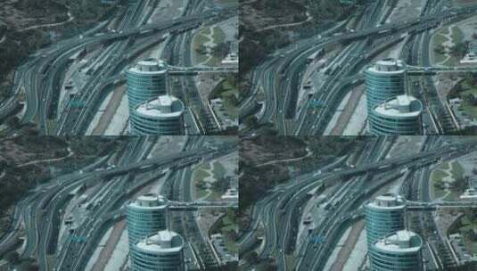 航拍城市中的天桥道路和建筑高清在线视频素材下载