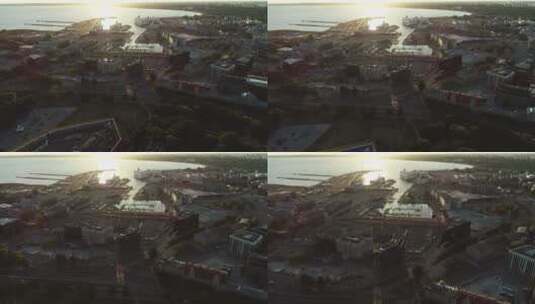 航拍塔林港口的日出高清在线视频素材下载