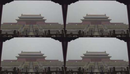 故宫宫殿下雪拍照的游客高清在线视频素材下载