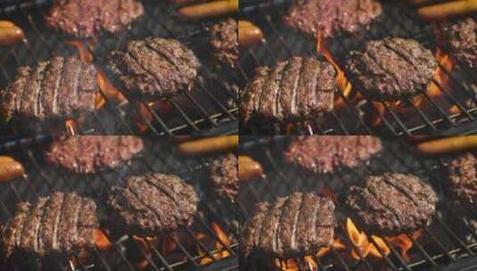 烧烤架上的美味的牛排高清在线视频素材下载
