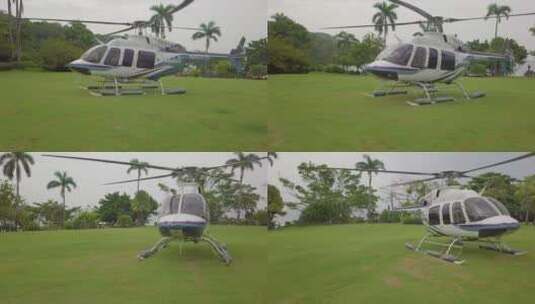直升机准备起飞时螺旋桨转动高清在线视频素材下载