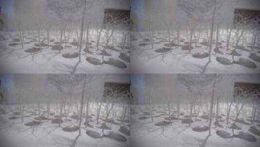 微型景观模拟雪天的枯木高清在线视频素材下载