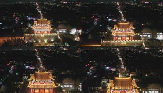 大理丽江古城城楼夜景夜色航拍高清在线视频素材下载