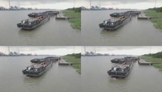 上海闵浦大桥黄浦江货船轮渡4K航拍原素材高清在线视频素材下载