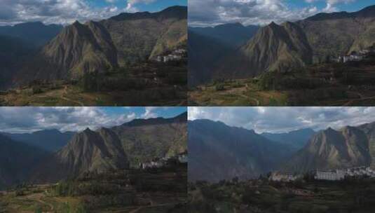 大山视频中国西南建盖在山顶的村庄民居高清在线视频素材下载