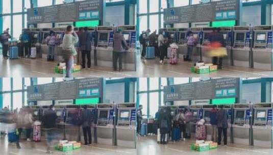 武汉高铁站火车站自动取票机人群延时高清在线视频素材下载